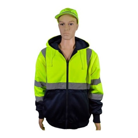 Petra Roc 20 Oz. Reversible Zip-Up Hooded Sweatshirt, ANSI Class 3, Lime/Navy, XL, LNRVDWZHSW-C3-XL